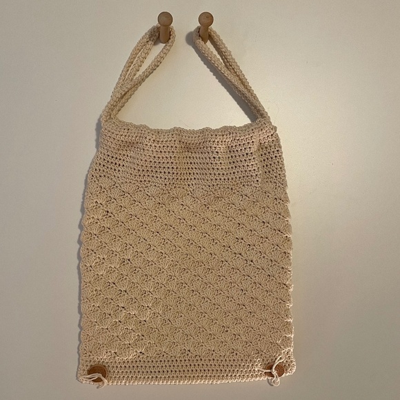 Sweet Cream Crocheted Drawstring Backpack - Picture 9 of 9